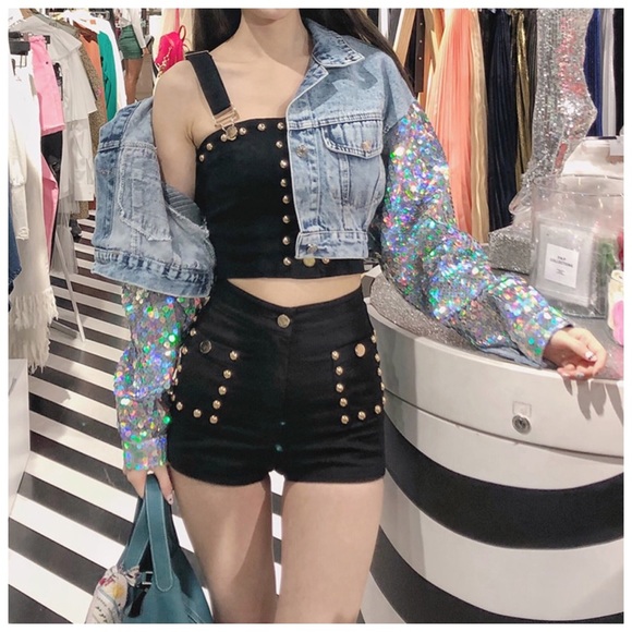 🆕 Faux Fur Unicorn Sequin Denim Crop Jacket C74 - Picture 2 of 7